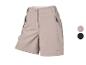 Beige Damenshorts mit Reißverschlüssen, auch in Schwarz erhältlich.