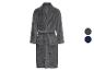 Ein grauer Bademantel mit Gürtel, erhältlich in Grau und Dunkelblau.