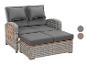 Graues Rattan-Gartensofa mit Kissen und ausziehbarer Fußstütze