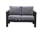 Zweisitzer-Sofa mit schwarzem Rahmen und grauen Kissen