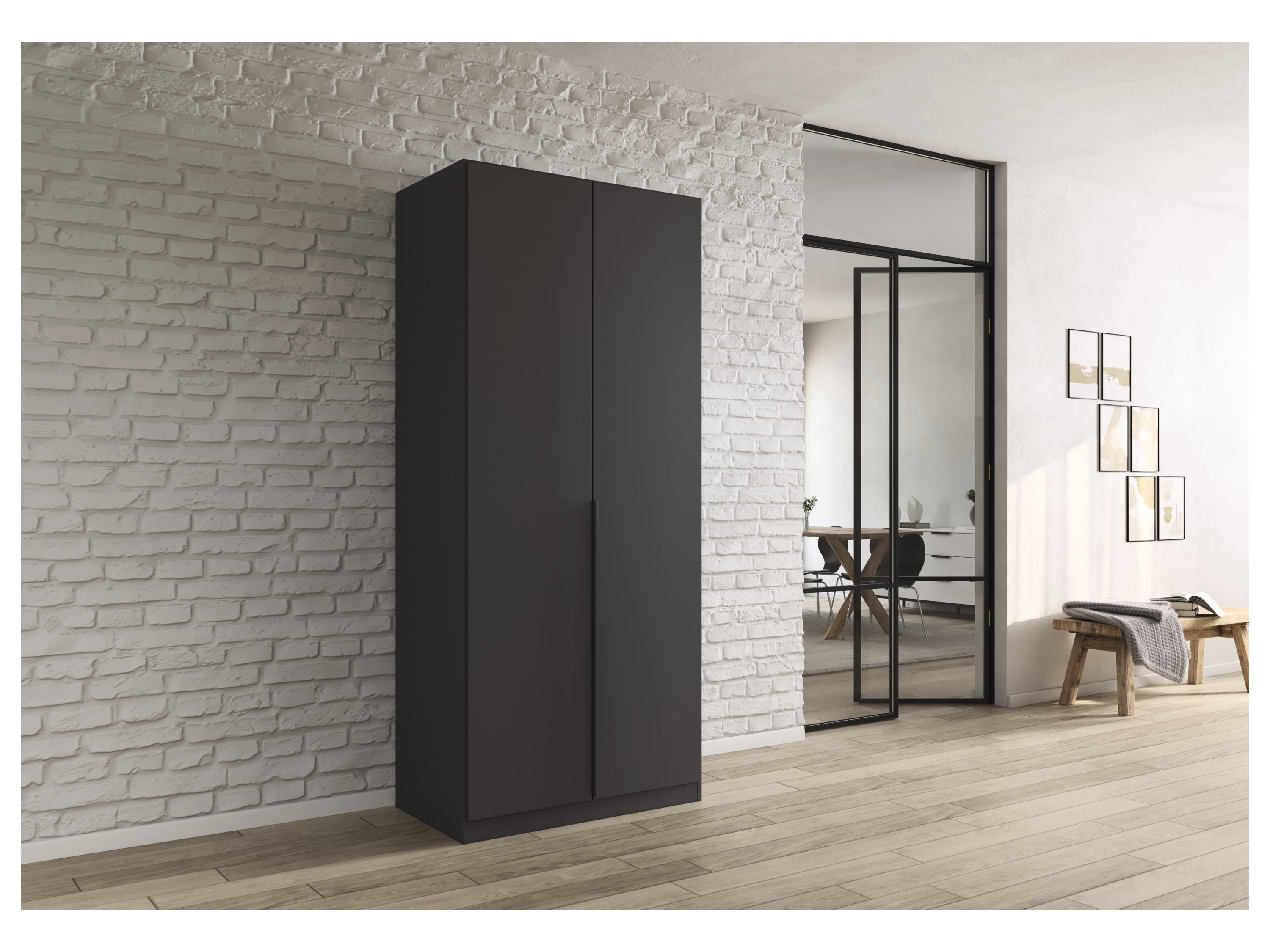 RAUCH ORANGE Drehtürenschrank Alabama (Basic-Zubehör, Graumetallic, Griffe Grau, 91 x 210 cm) – Bild 2 von 4