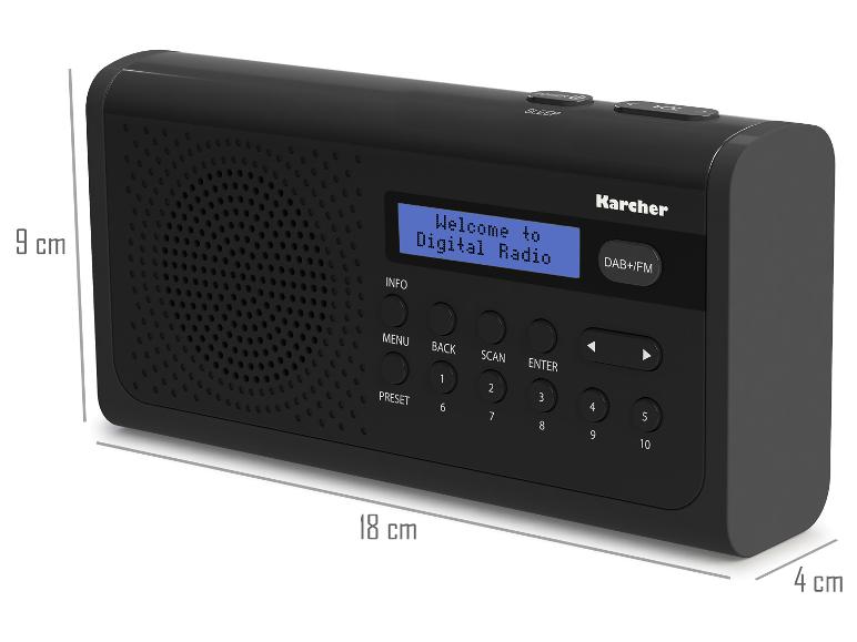 Schwarzes Digitalradio mit Tasten und einem Display, das „Welcome to Digital Radio“ anzeigt.