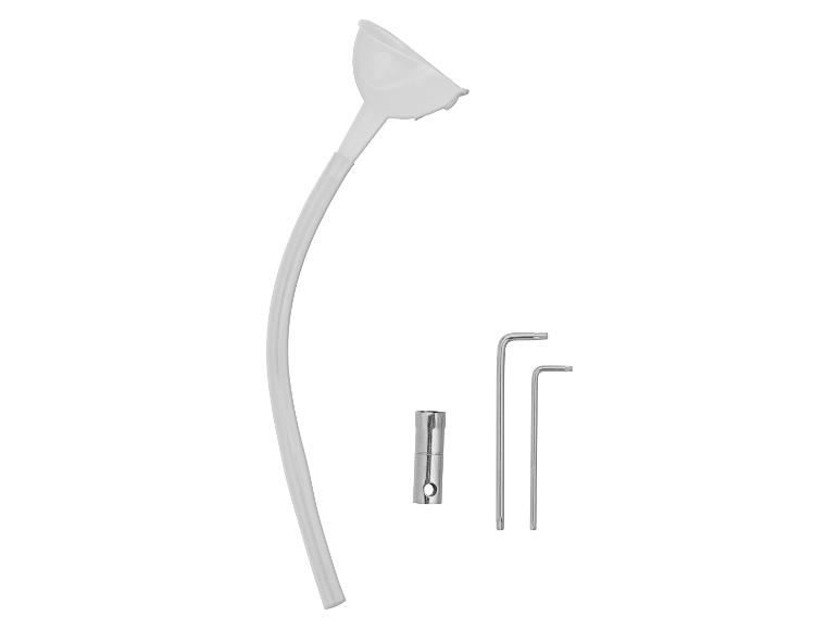 Trichter mit flexiblem Schlauch, Inbusschlüsseln und Zündkerzenschlüssel