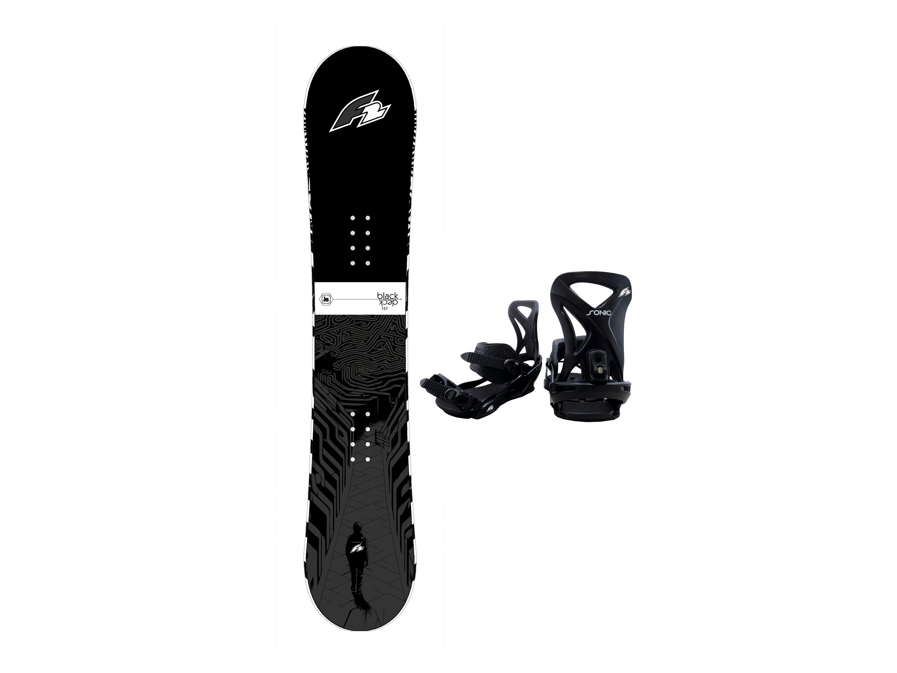 Thumbnail - F2 Black Deck mit Bindung Sonic Pro- Snowboard Set (150)