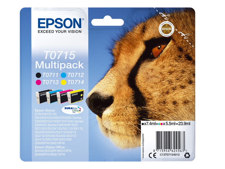 EPSON »T0715« Gepard Multipack Tintenpatronen Schwarz/Cyan/Magenta/Gelb | 