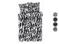 Ein Bettwäscheset mit abstraktem Muster in Schwarzweiß.