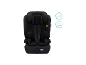 Schwarzer Kindersitz mit Gurt, geeignet für 76-105cm und bis zu 18kg.