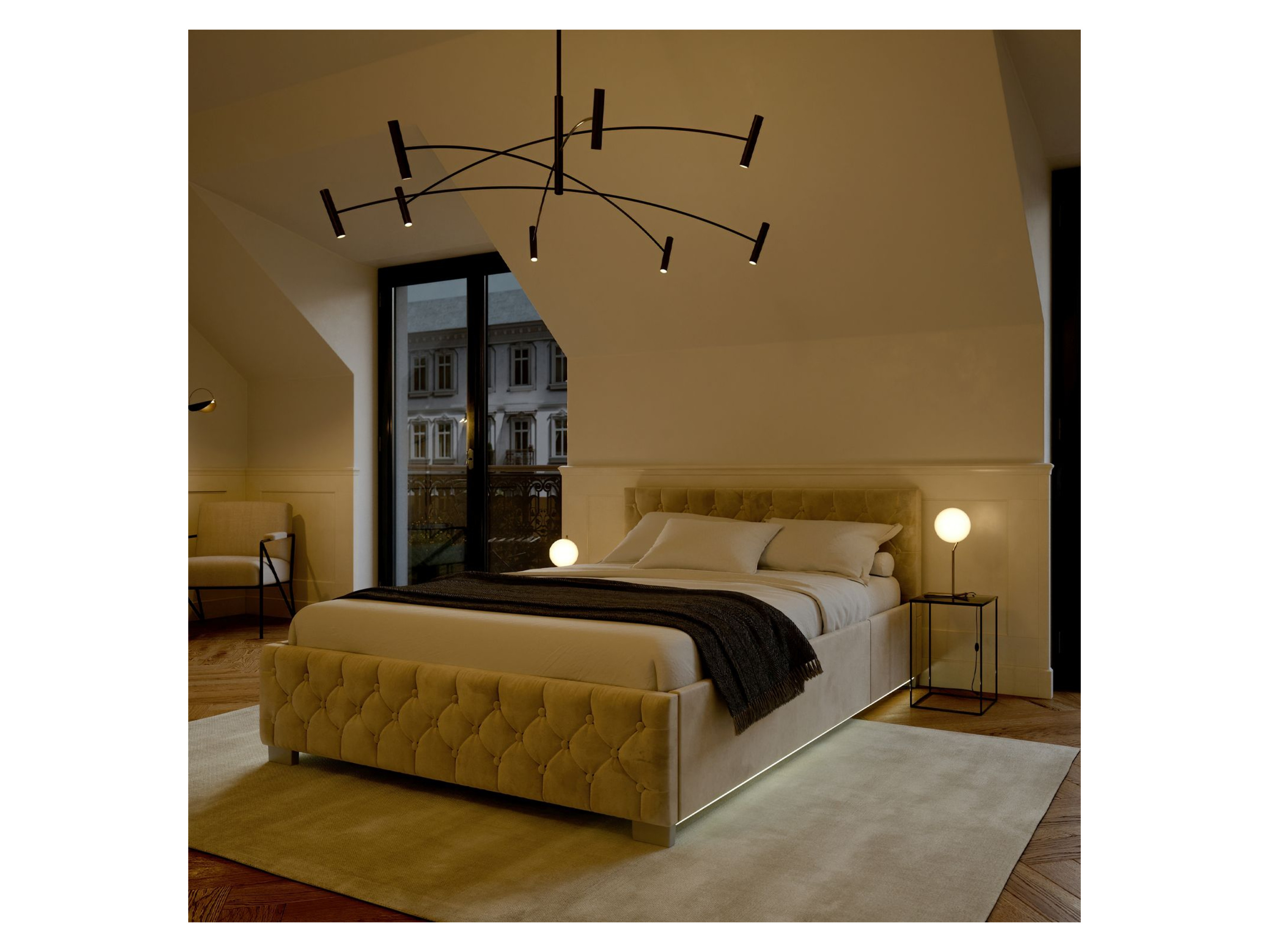 Thumbnail - Juskys Polsterbett Nizza mit Bettkasten & LED B (Beige, 120 X 200 CM)""