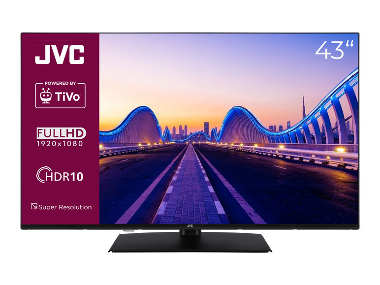 JVC 43 Zoll Fernseher mit Full HD Auflösung und HDR10 Unterstützung.