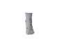 Graue Socke mit blau-rosa Cartoon-Charakter-Muster.