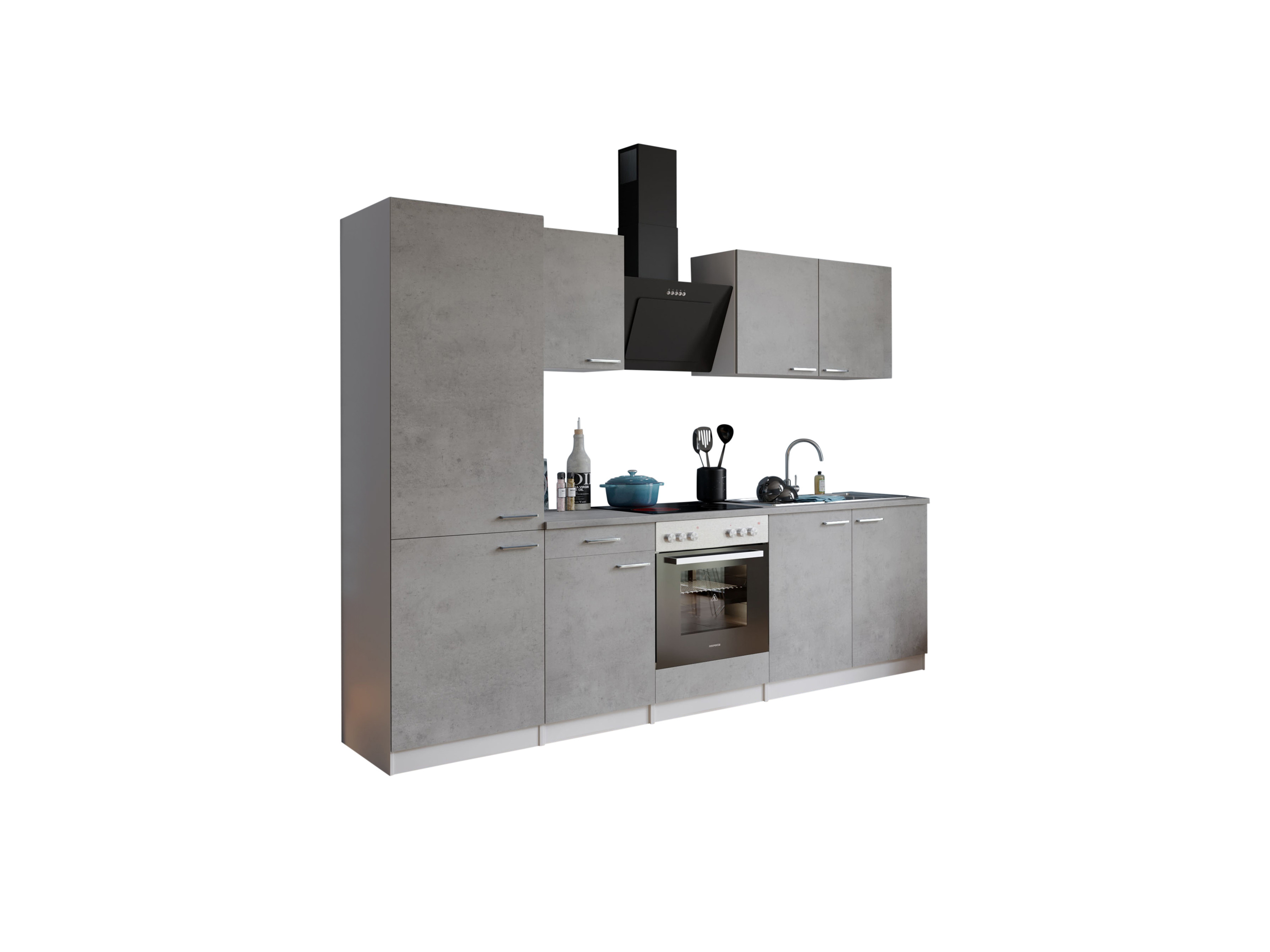 RESPEKTA Küche Malia (Glaskeramikkochf., KühlKombi, Beton, 270 cm) – Bild 3 von 4
