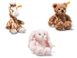 Steiff Kuscheltiere: Giraffe Girta, Hase Tilda und Teddybär Terry.