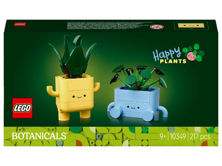 LEGO Botanicals Happy Plants Set mit zwei aus Steinen gebauten Topfpflanzen mit Gesichtern.