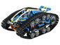 Ein blaues LEGO Technic Rennauto mit Raupenketten.