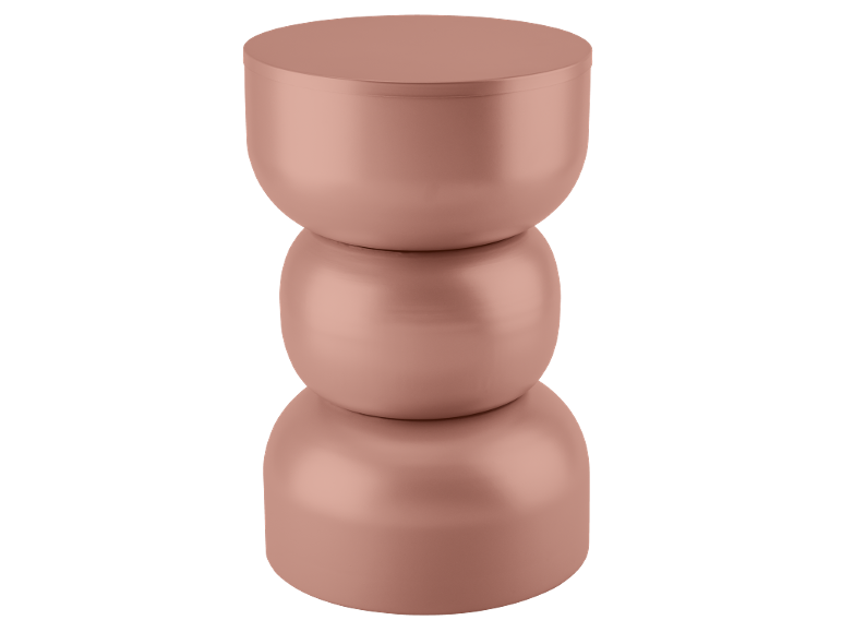 Roségoldener Beistelltisch mit gestapeltem, skulpturalem Design.