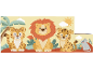 Würfelpuzzle mit Dschungeltier-Illustrationen: ein Leopard, ein Löwe, ein Tiger und eine Maus.