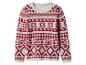 Weißer Pullover mit rotem Fair Isle Muster