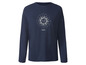 Ein dunkelblaues Langarmshirt mit einem Sonn- und Mond-Druck.