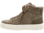 Graubraune High-Top-Sneaker mit Kunstfellfutter und weißen Sohlen.