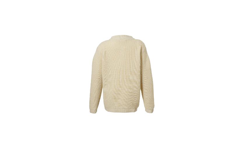 Cremefarbener Waffelstrickpullover, Rückansicht.