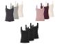 Drei Sets gerippter Damen-Camisole-Tops mit Spitzenbesatz in verschiedenen Farben.