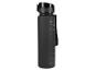 Schwarze Wasserflasche mit Messmarkierungen von 100 bis 1000 ml und einem Riemen.