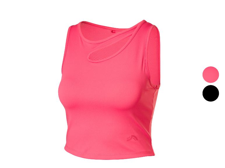Pinkes Damen-Sporttop mit Ausschnitt und Mesh-Details.