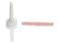 Eine rosa Flüssigkeit mit einer weißen Dosierspitze.