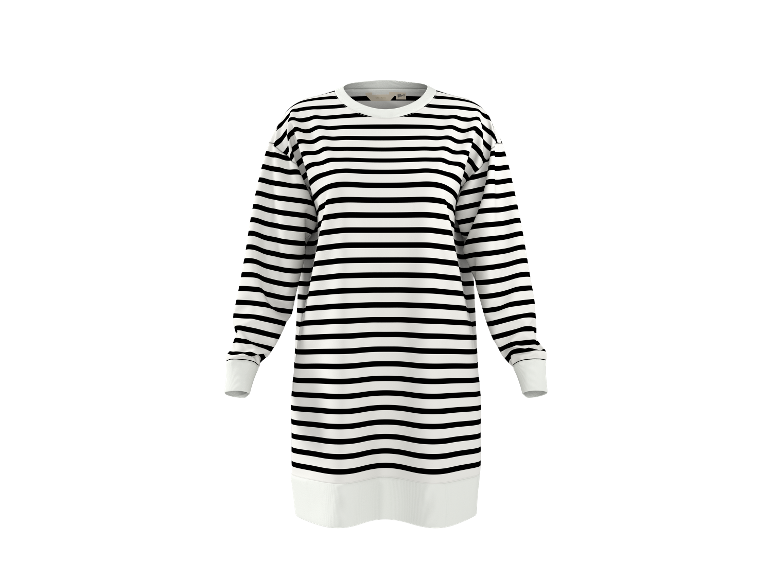 Schwarz-weiß gestreiftes Langarmkleid mit gerippten Bündchen und Saum