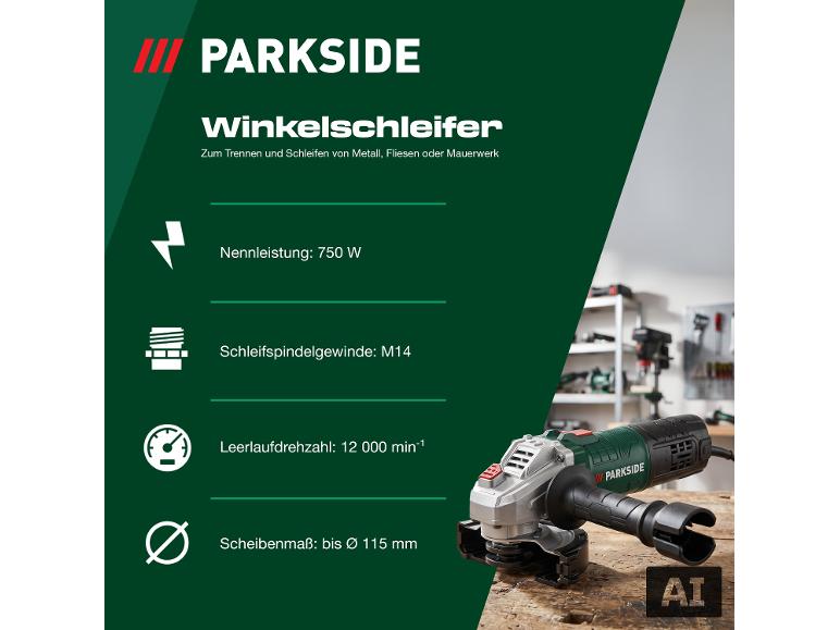 Winkelschleifer zum Trennen und Schleifen von Metall, Fliesen oder Mauerwerk, 750 W.