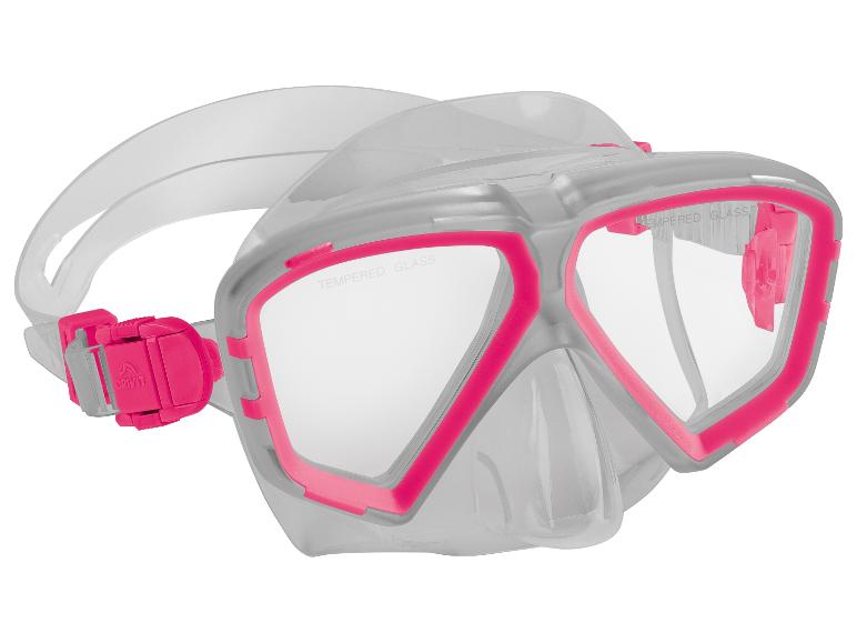 Crivit Tauchmaske, transparent mit rosa Details.