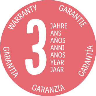 3-Jahres-Garantiesiegel in mehreren Sprachen.