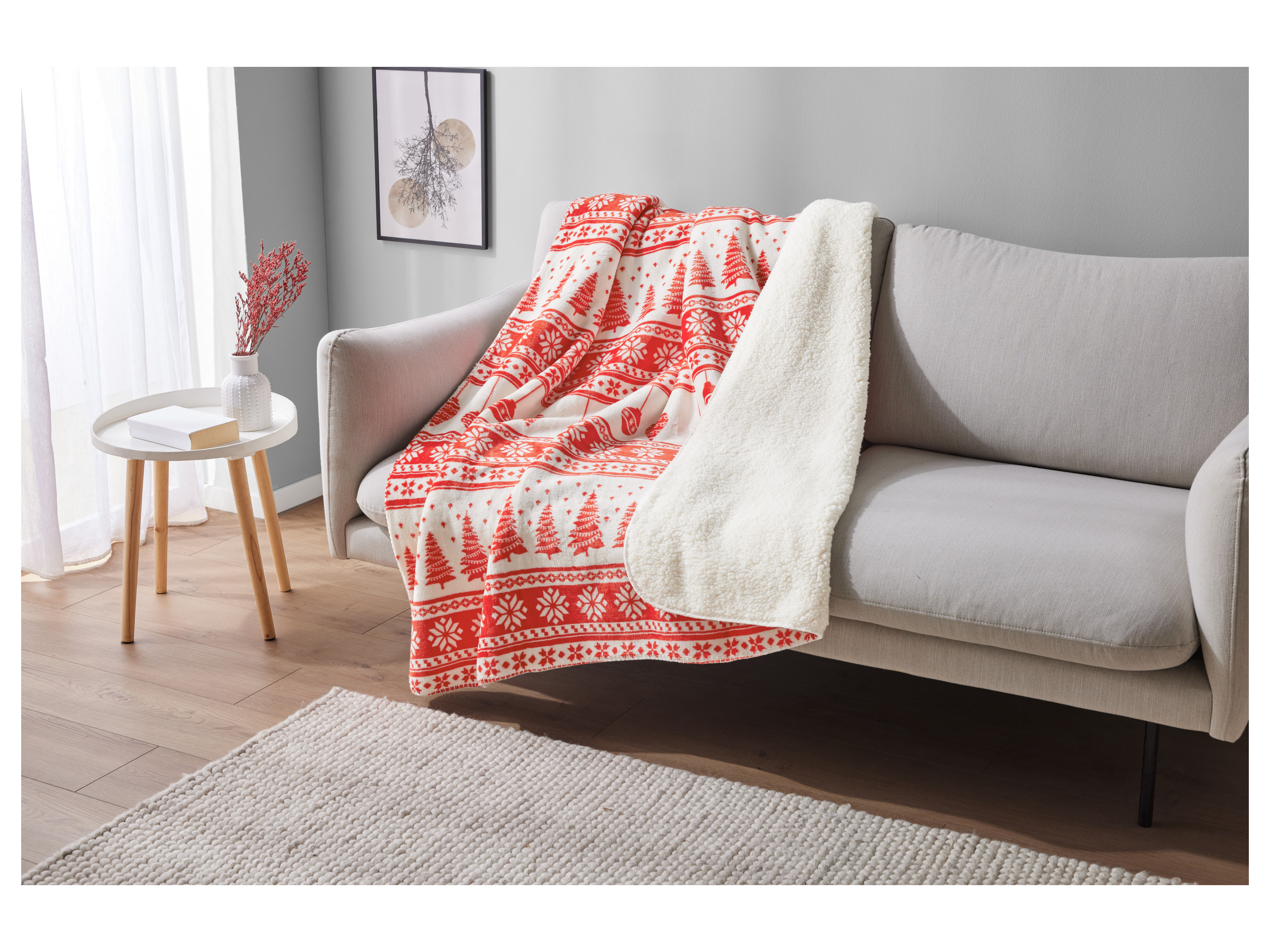Thumbnail - LIVARNO home Teddyfleece-Kuscheldecke, 140 x 180 cm (Rot/weiß)
