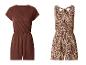 Zwei Damen-Jumpsuits: ein brauner Kurzarm-Jumpsuit und ein beiger mit braunem Muster.