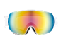 Skibrille mit farbigen verspiegelten Gläsern und weißem Rahmen, mit Text „S3 SPEQ GmbH“.