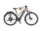 Graues E-Bike mit Gepäckträger und einem 'DESIGNED IN GERMANY'-Etikett.