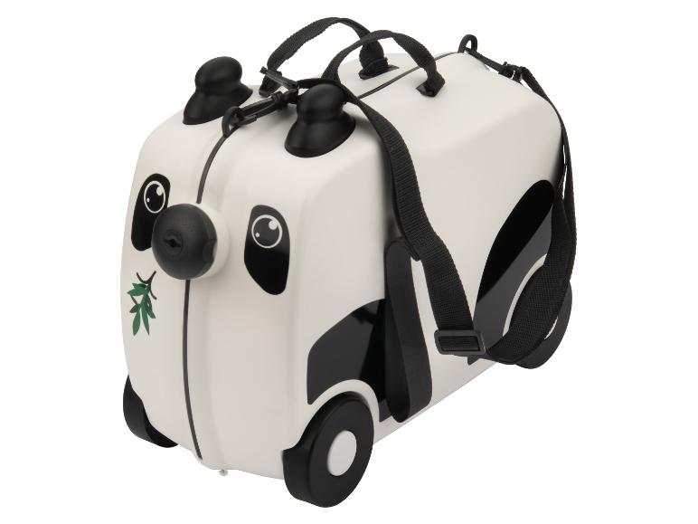Weiß-schwarzer Panda-Kinderkoffer mit Rollen und Gurt