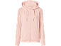 Rosa Kapuzenpullover mit Reißverschluss und Taschen.