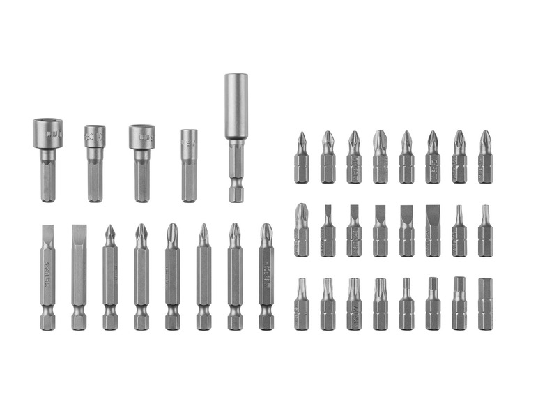 Eine Auswahl an Schraubendreherbits, darunter Torx, Flach- und Kreuzschlitz-Bits.