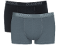 Zweierpack Herren-Boxershorts: eine schwarze und eine graue, beide mit Logo am Bund.