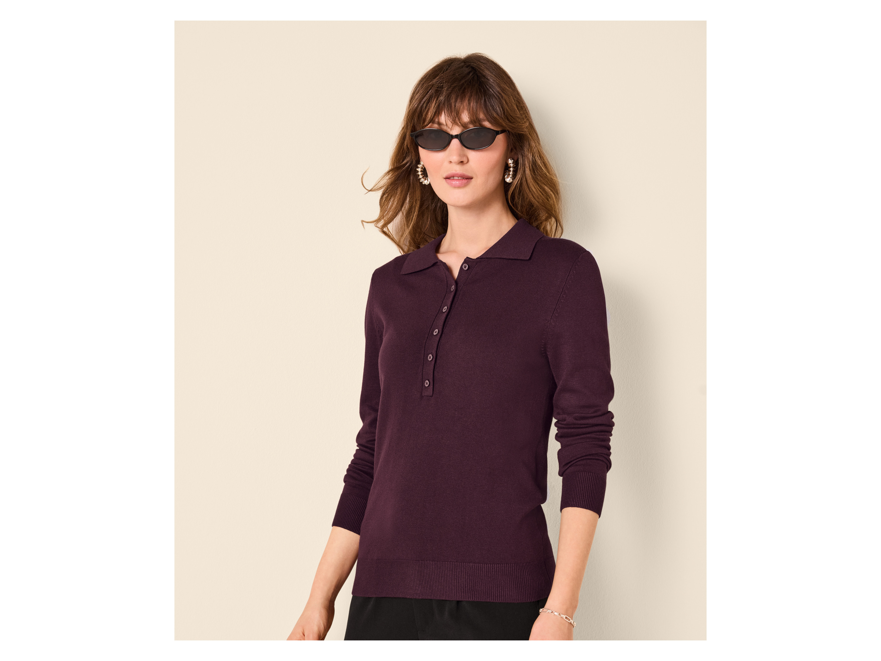 ESMARA® Damen Feinstrick-Polopullover (Lila, L (44/46)) – Bild 2 von 3
