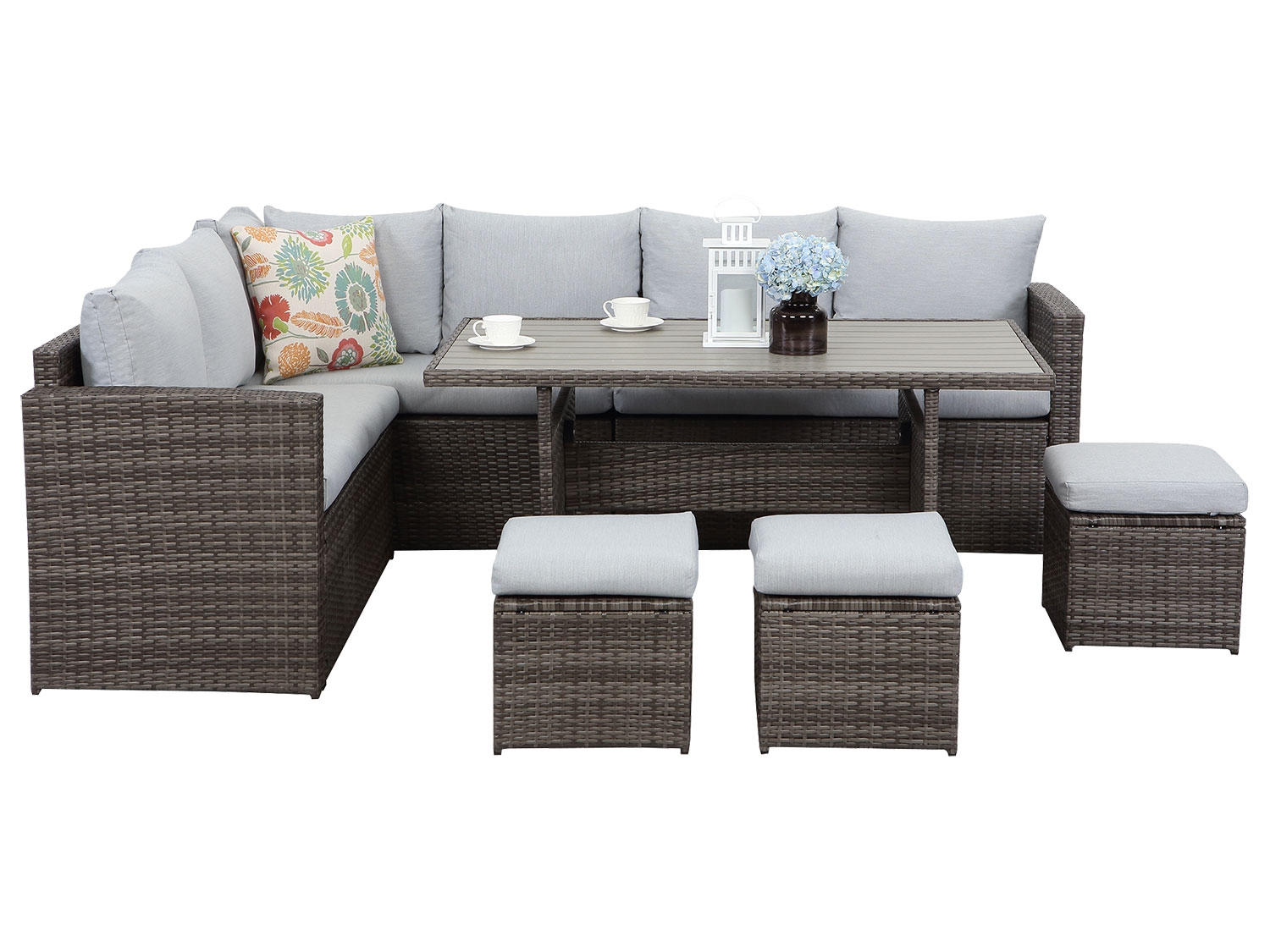 Thumbnail - MeXo Gartenmöbel 9-Sitzer Lounge Set inkl. Polster (Grau & Hellgrau)