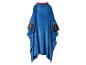 Blauer flauschiger Poncho mit braunem Rand und „CHASE“-Schriftzug