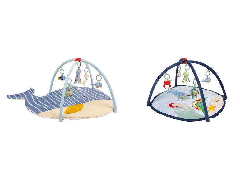 Zwei Baby-Spielmatten mit Wal- und Meeresmotiv.