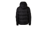 Schwarze Daunenjacke mit Kapuze, Rückansicht