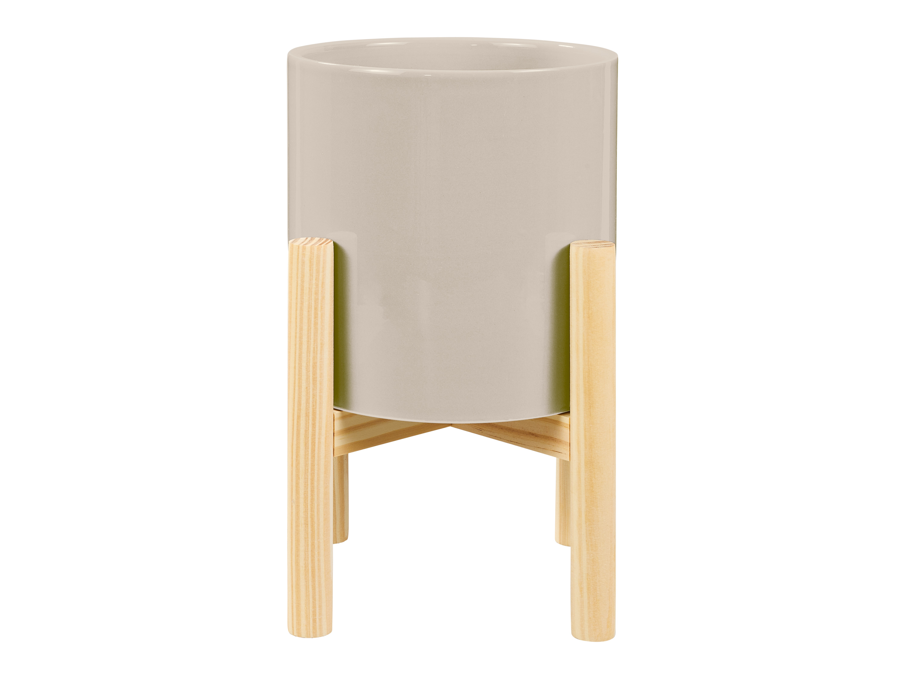 LIVARNO home Übertopf Keramik mit Holzgestell (Braun)““ | dunkelgrau