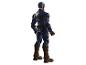 Superhelden-Actionfigur in blauem Anzug mit roten und weißen Details, von hinten gesehen.