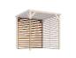 Holzpergola mit braunem Rankgitter, mit heller Holzstruktur.