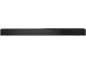 Schwarze Soundbar mit perforiertem Gitter und blauer Anzeigeleuchte.