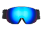 Skibrille mit blauer Spiegelscheibe und schwarzem Band.